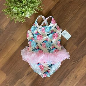 Girl’s Pink Birdy Floral Swimsuit by Lola + The Boys
